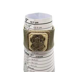 Tmiro Designs Embossed Metal Hamsa Artisan Leather Wide Cuff Bangle Bracelet
